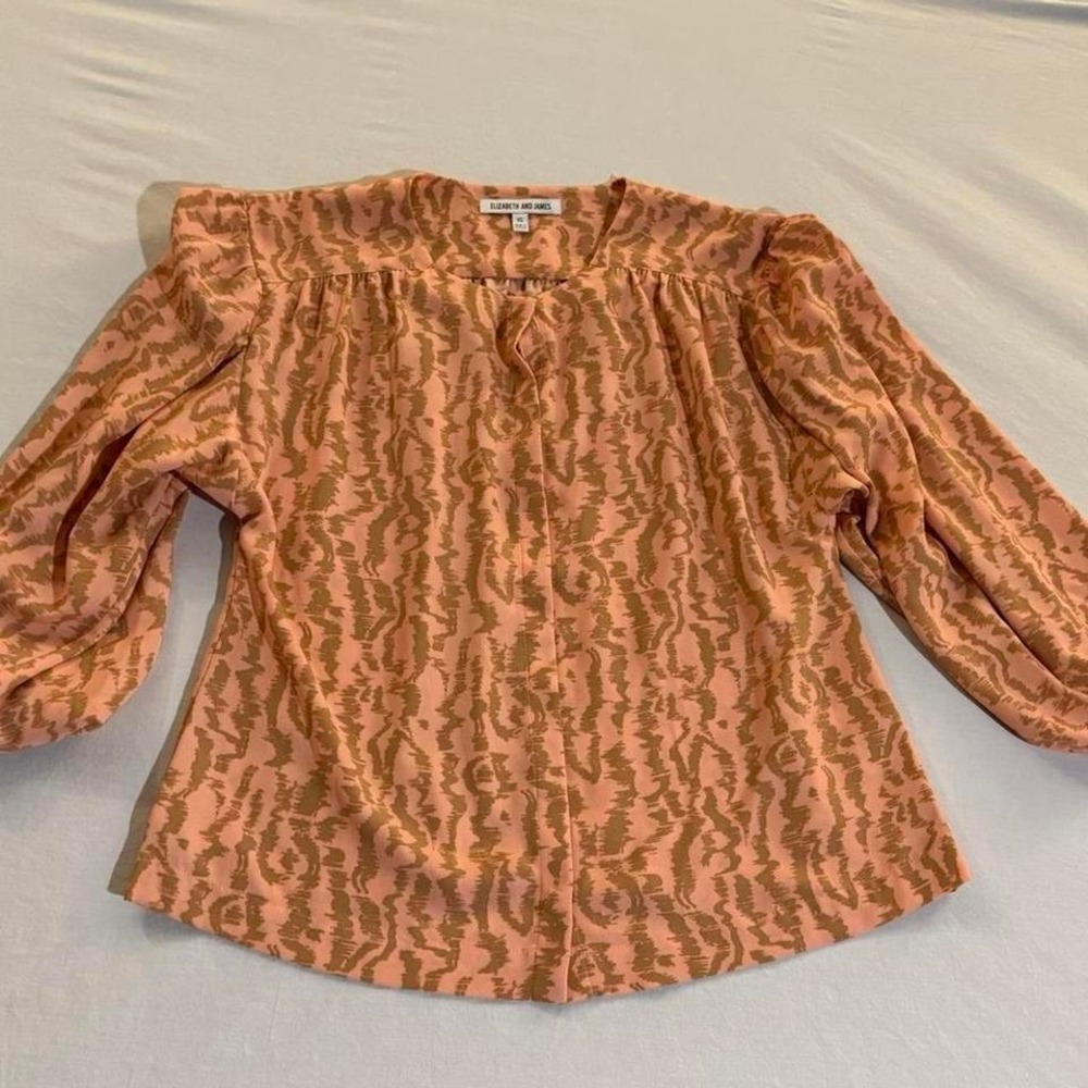 Elizabeth and James Peach Abstract Print‎ Balloon Sleeve Blouse XS VARAMRBG